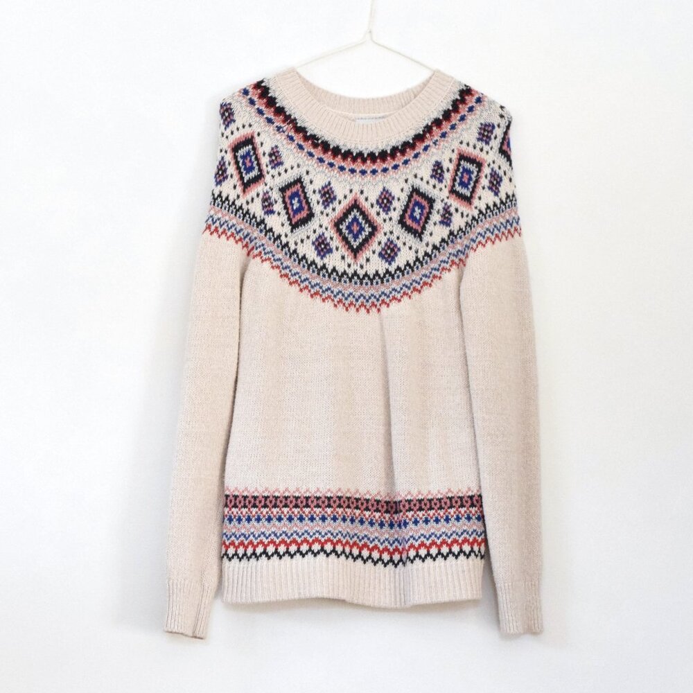 OLD NAVY Beige Metallic Cable Knit Argyle Hygge Faire Isle Sweater | Size S